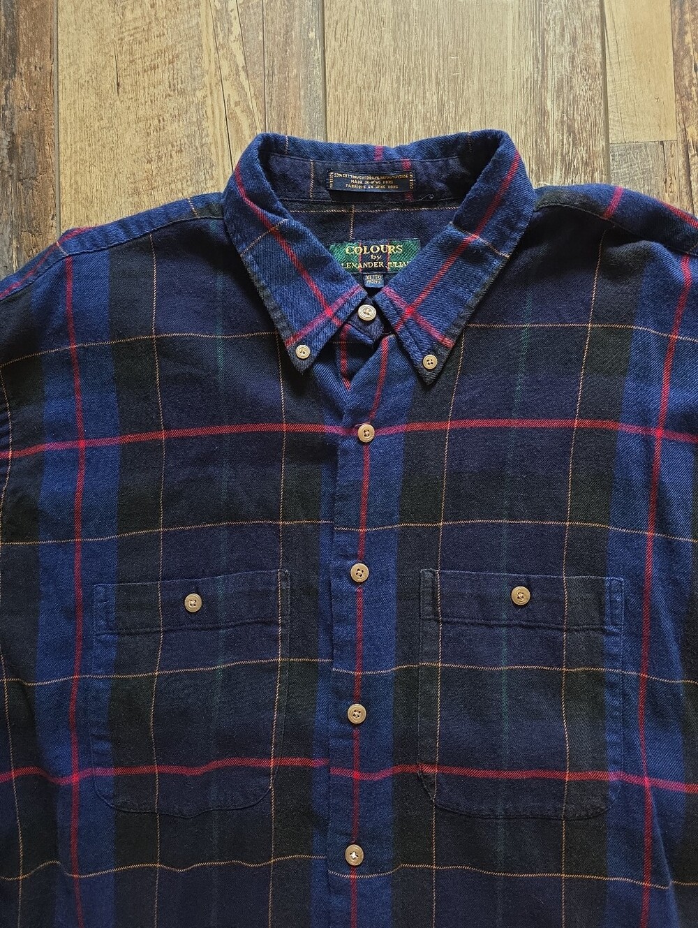Colours by Alexander Julian - Vintage 90s Plaid Flannel Shirt - XL - Navy Red